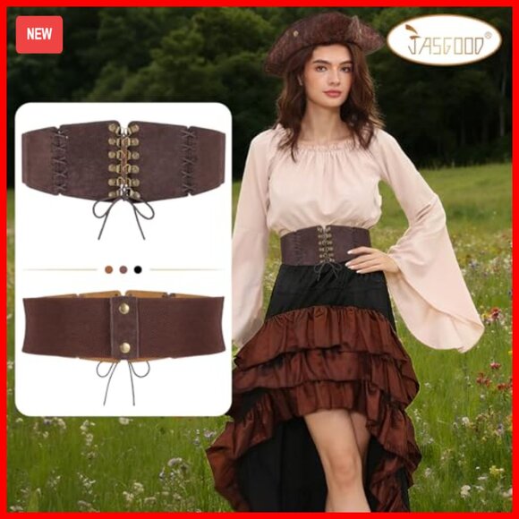 Elastic Suede Corset Belt Lace-Up Waspie Renaissance Costume Accessory - Picture 2 of 7